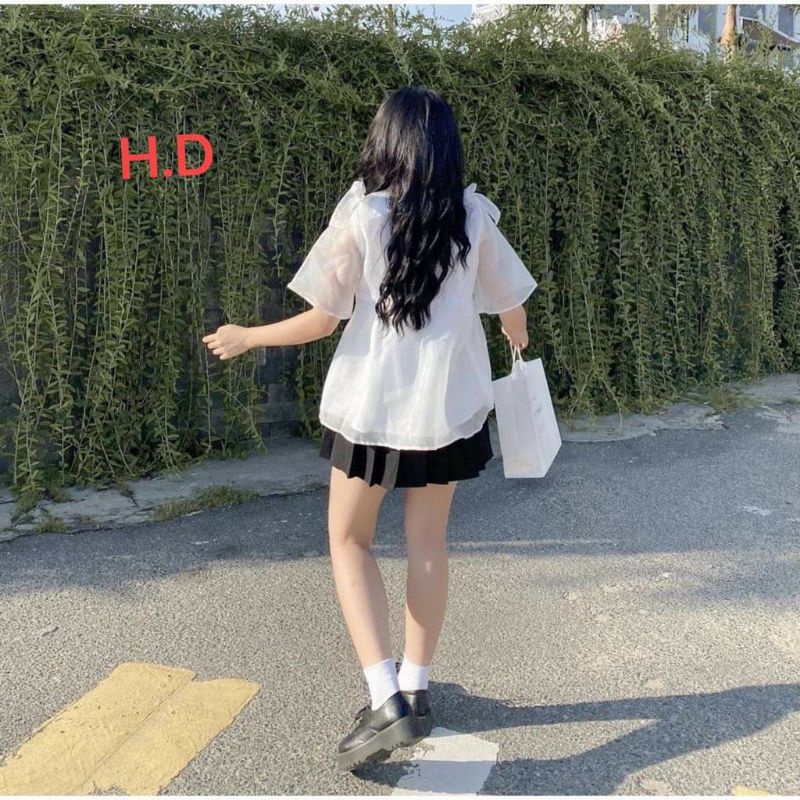 Áo Bbd Voan Tay Cộc Nơ Vai Vải Voan Tơ Đũi 2 Lớp Loại 1❤️Áo Công Chúa Vintage đi chơi, dự tiệc dành cho nữ