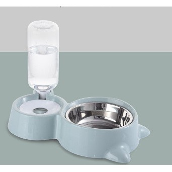 bát nhựa đôi gắn bình nước tự động cho chó mèo cao cấp (mẫu mới)