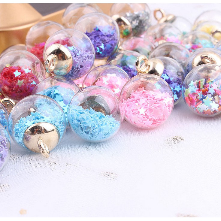 Set 5 mặt phụ kiện hình quả cầu thủy tinh trong suốt nhiều màu tùy chọn