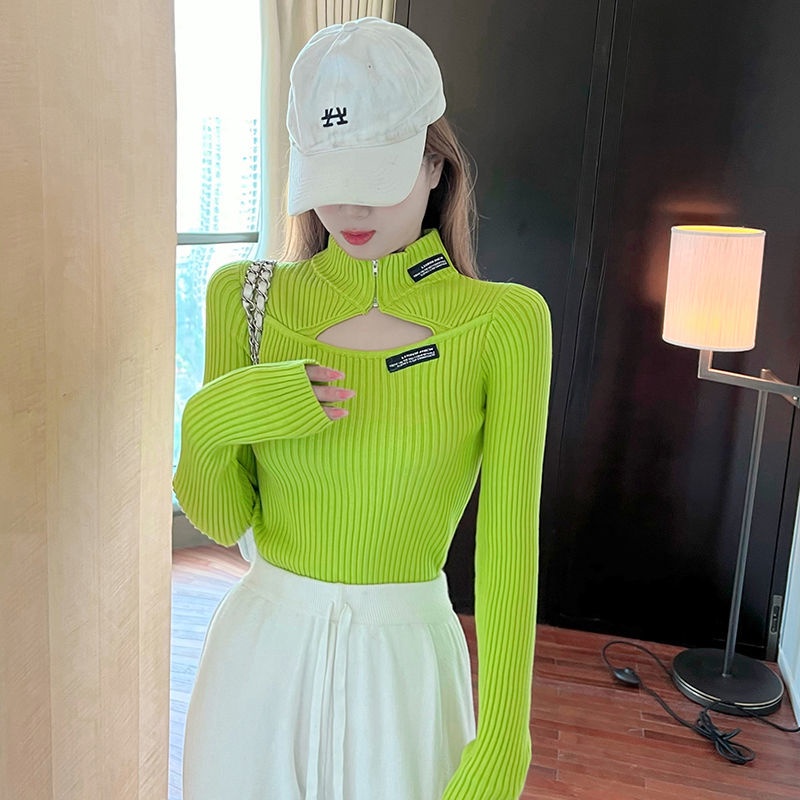 Áo sweater COZOKC dệt kim tay dài cổ lọ màu trơn thời trang