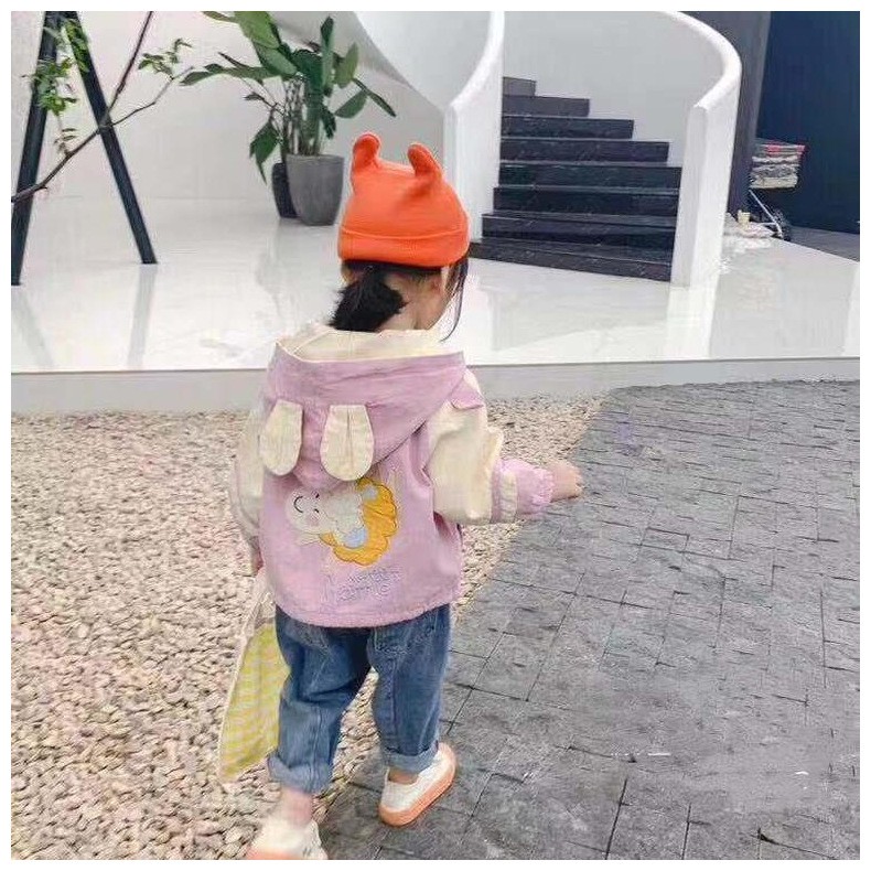 Áo khoác bé gái chất kaki siêu mềm dây rút gấu có mũ siêu cute size 9-17kg AK33