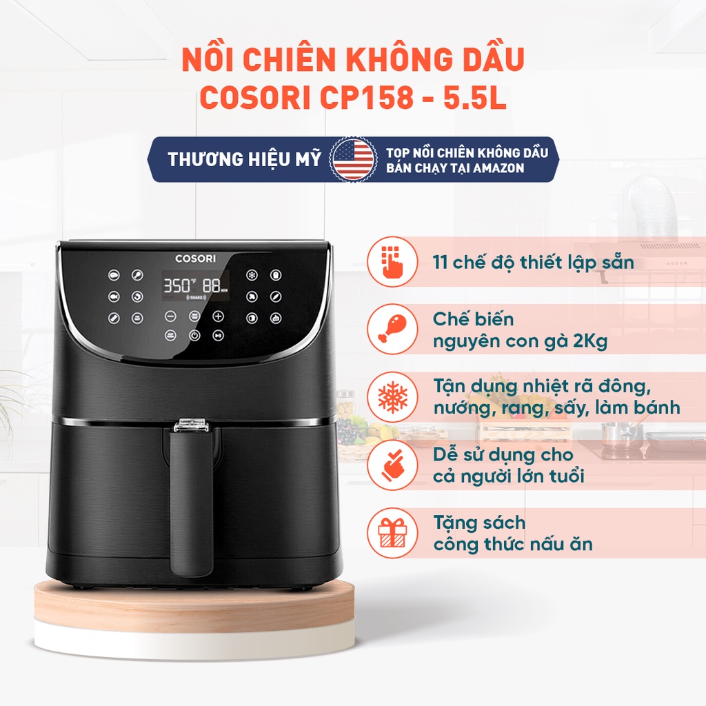 Nồi chiên không dầu điện tử Cosori CP158 AF(55 lít) đen Chính hãng