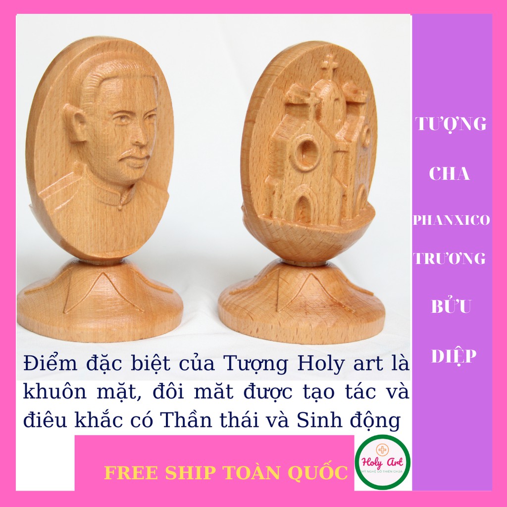 Tượng Cha Phanxico Trương Bửu Diệp Để Xe Ô Tô [holy art] Bằng Gỗ. Kích Thước 12 x 7cm {Free Ship Toàn Quốc}