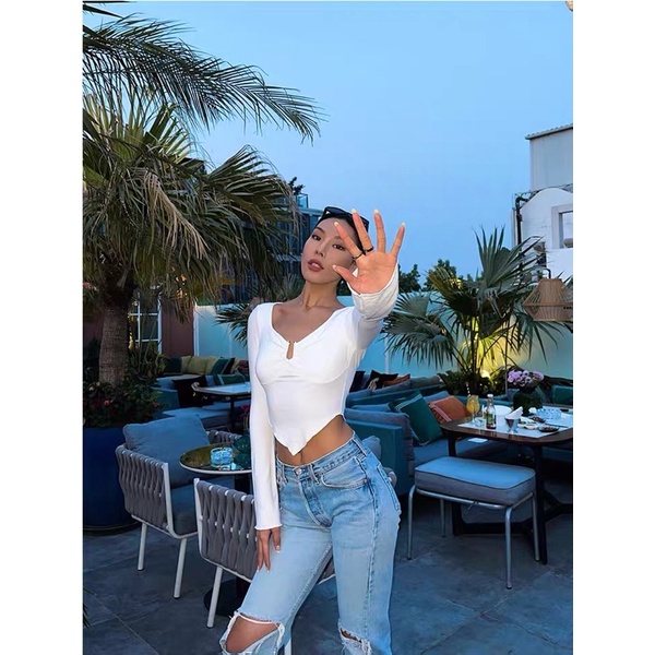 Áo Loe Dài Tay Vải Thun Giấy Form Hack Eo