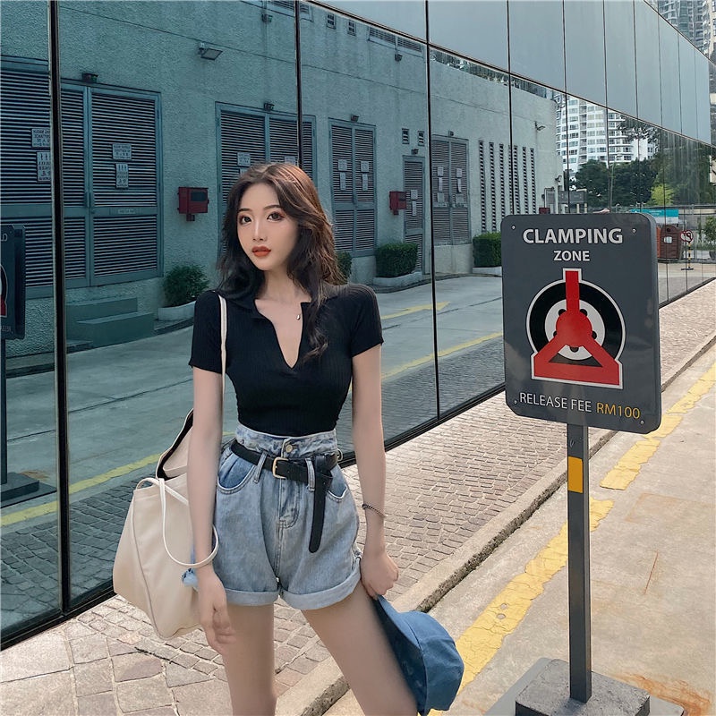 Áo polo Ngắn Tay Màu Trơn Phong Cách Cổ Điển Thời Trang Cho Nữ