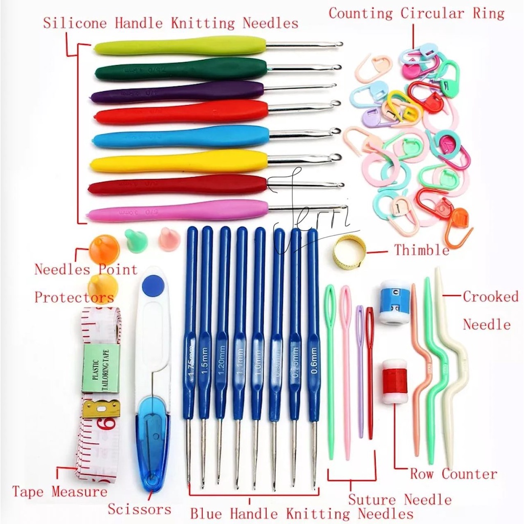 Bộ Dụng Cụ 57 Món Dùng Đan Móc Len Handmade Tự Làm - Bao Gồm 16 Kim Đan Móc Nhiều Kích Cỡ Khác Nhau Tiện Lợi