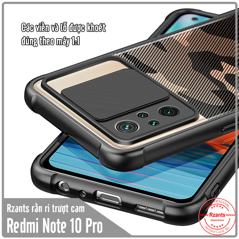 Ốp lưng cho Xiaomi Redmi Note 10 Pro Rzants rằn ri trượt camera V2