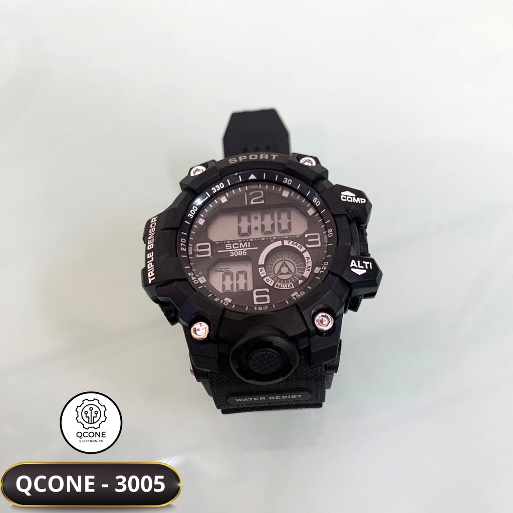 Đồng hồ điện tử trẻ em bé trai và bé gái chống nước Qcone 3005 chống nước 30m đa chức năng có đèn led 7 màu