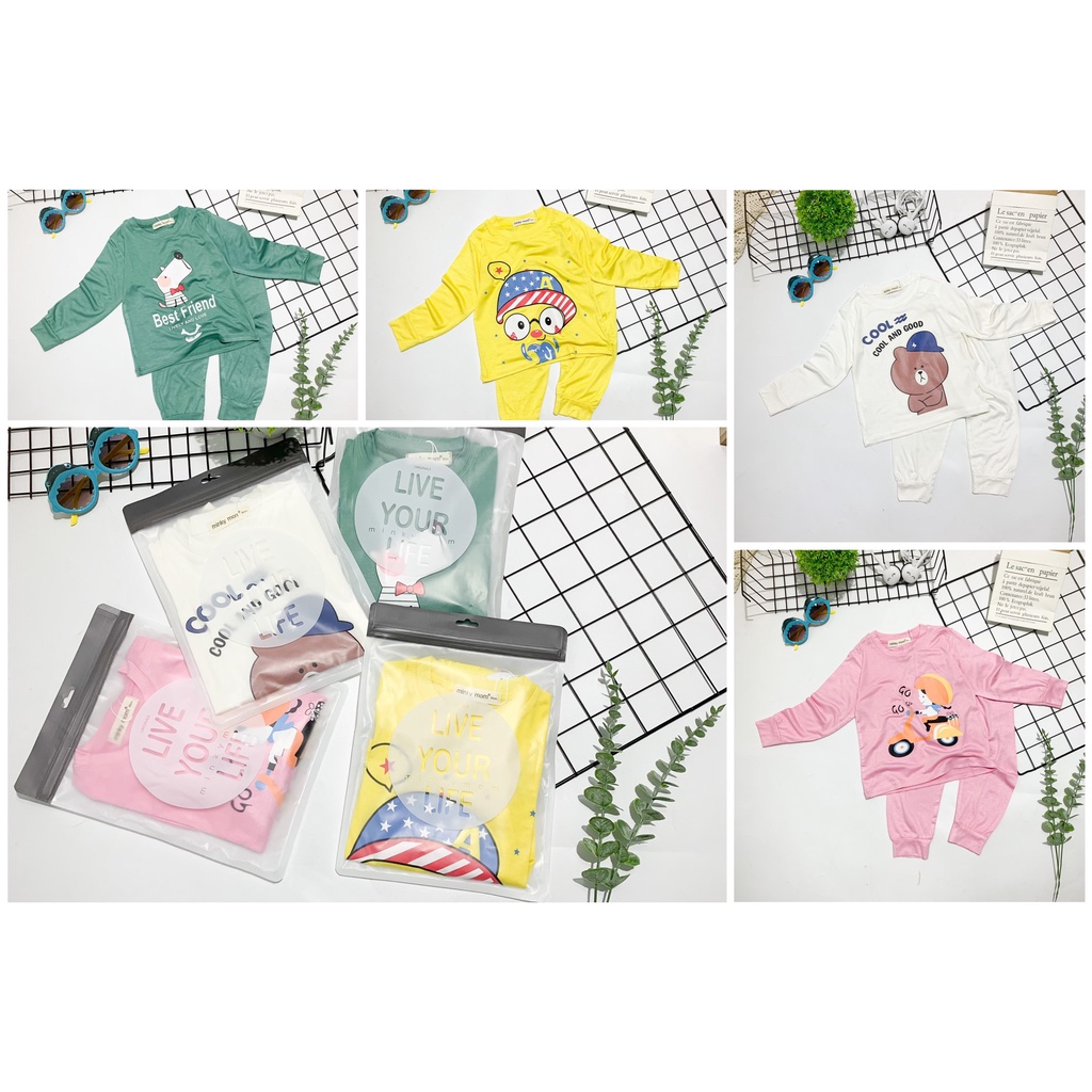 [SZ ĐẠI] Bộ Thun Lạnh Dài Tay Cho Bé Trai, Bé Gái Minky Mom Gấu Cool, Đồ Bộ Cho Bé Mặc Nhà Thu Đông MKMTD2234