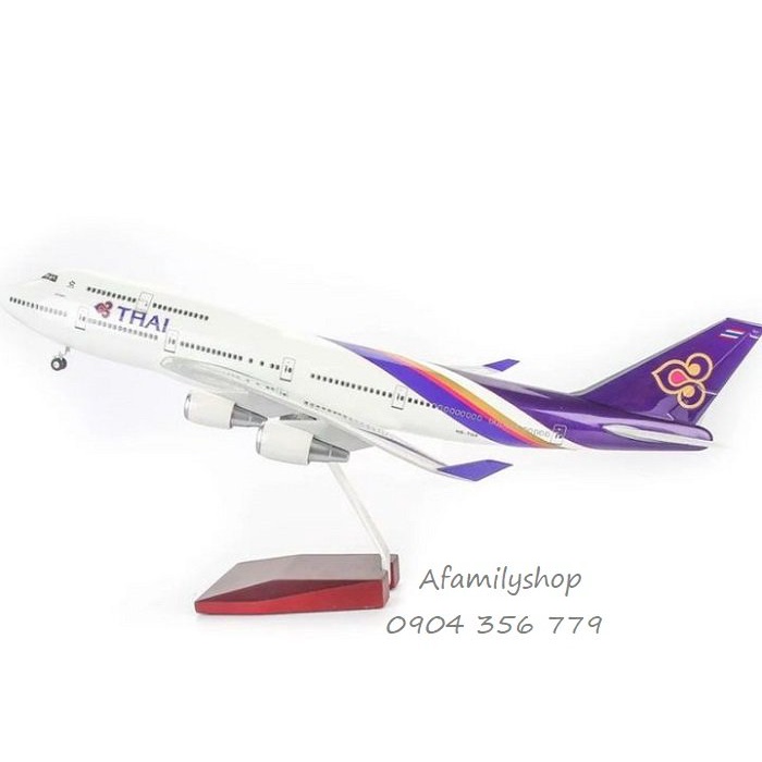 Mô hình máy bay tĩnh B747 Thai Airways 47cm có bánh xe và đèn led