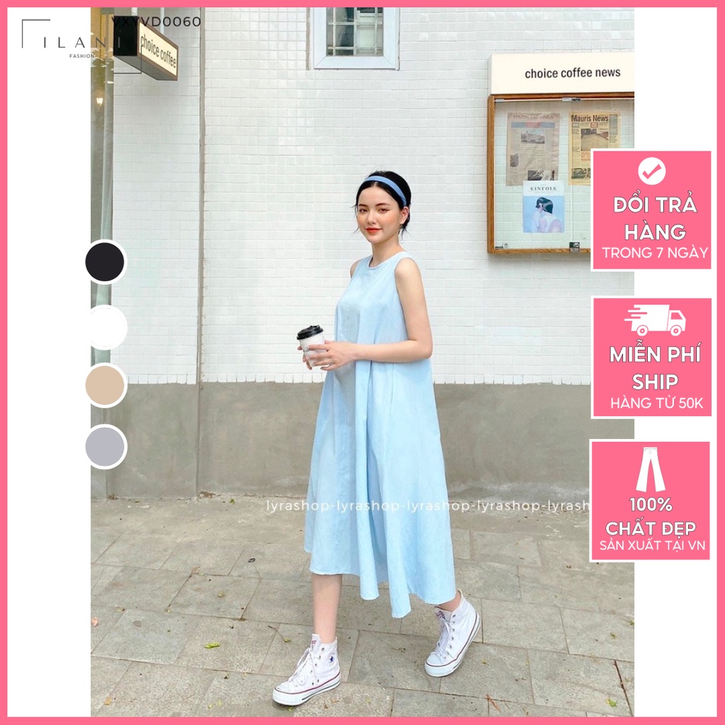 Đầm suông sát nách ILANI kiểu dáng đầm thiết kế sang trọng, chất liệu đũi xước cao cấp VN01