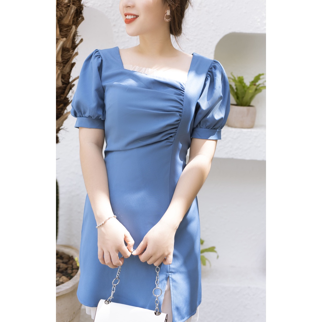 Bigsize thời trang nữ -  Đầm Bigsize phối chân lưới nhún ngực cho các nàng công sở, dự tiệc và dạo p