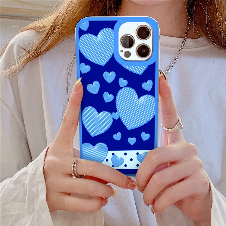 Ốp IPHONE họa tiết trái tim viền xanh cute ốp lưng iphone 8plus 6s 7 plus x xr xsmax 11 promax 12 11 13 promax vuông