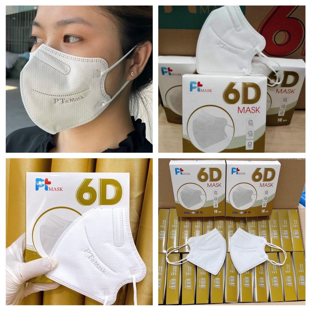 Khẩu trang 6D PT Mask 4 lớp kháng bụi mịn PM2.5 hộp 10 cái