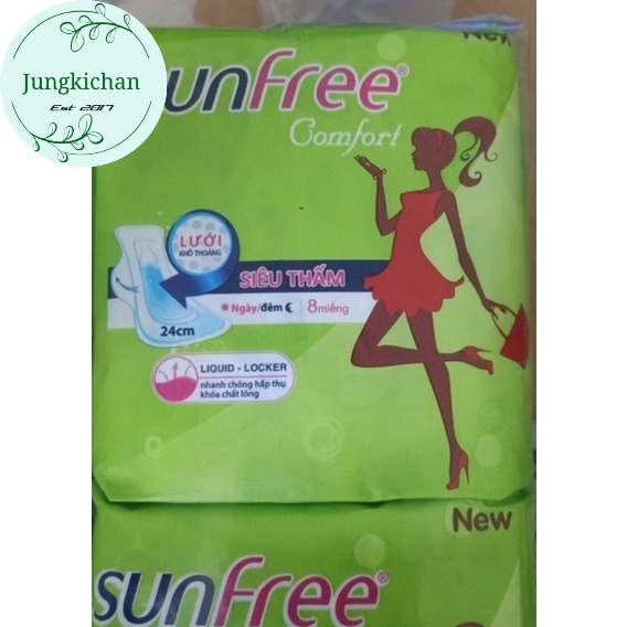 Lốc 8 gói băng vệ sinh Sunfree cánh 8 miếng 24cm