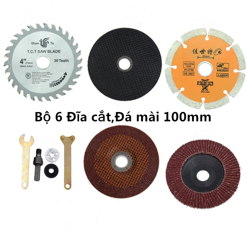 Bộ 6 Đĩa cắt,Đá mài 100mm