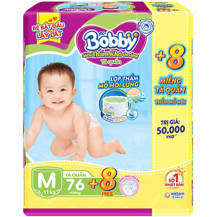 TÃ QUẦN BOBBY GÓI SIÊU ĐẠI (Ultra Jumbo) M74/L68/XL62/XXL56/XXXL24 Mẫu mới Đệm thấm mồ hôi lưng [Tặng 8 Miếng]