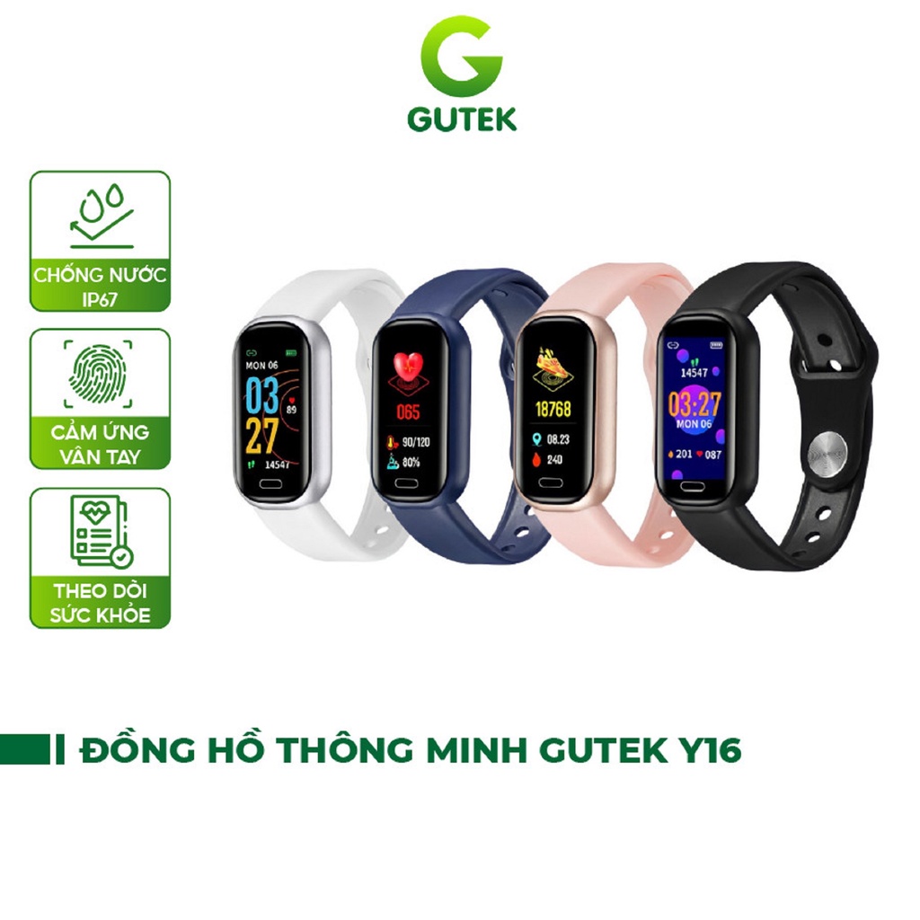 Đồng hồ thông minh Vòng đeo tay sức khỏe đo nhịp tim bước chân thông báo cuộc gọi tin nhắn – Gutek Y16