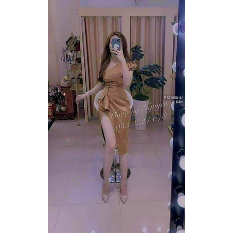 Đầm body umi xẻ đùi phối bèo ngực lệch vai!