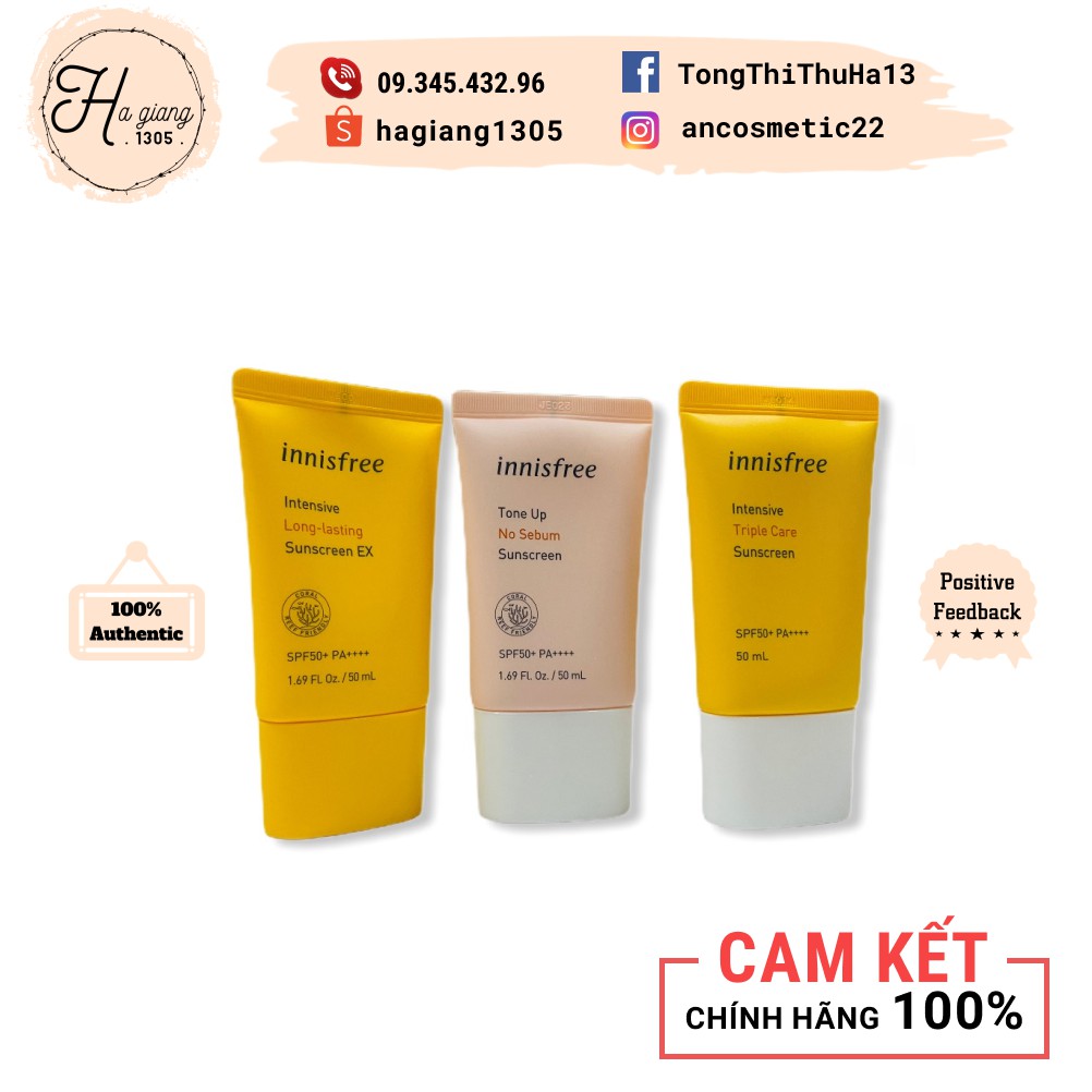 Kem Chống Nắng Innisfree Intensive Triple-shield - Long-lasting - No Sebum Sunscreen SPF50+ PA+ 50ml Mẫu Mới