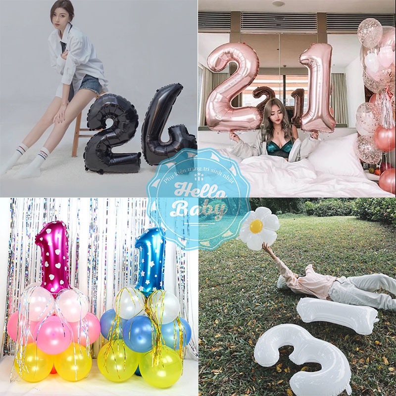 Bóng số tuổi màu Hồng/ màu Xanh/ màu Trắng/ màu Đen/ màu Rose Gold size 80cm