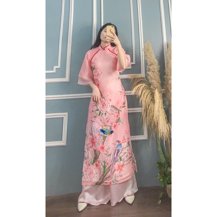 ÁO DÀI HỒNG MẪU ĐƠN CÓ QUẦN