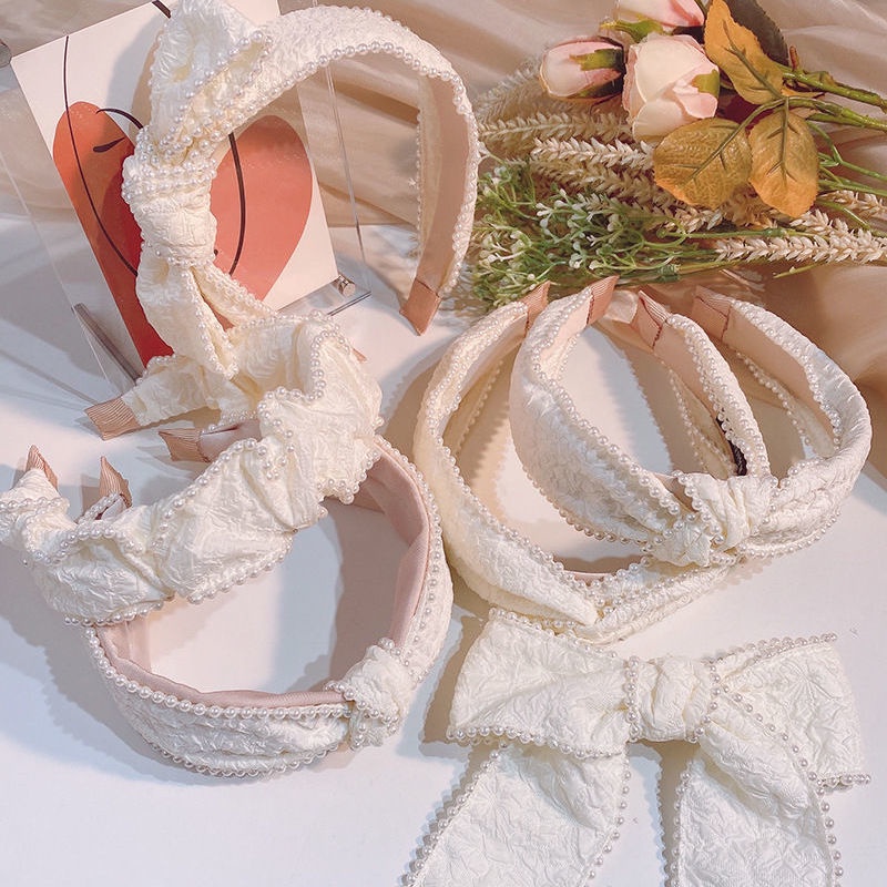 Băng Đô Vải Đính Ngọc Trai Phong Cách Retro Pháp Ngọt Ngào