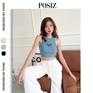 Áo croptop nữ ba lỗ POSIZ chất thun bo gân co giãn thêu bướm A126