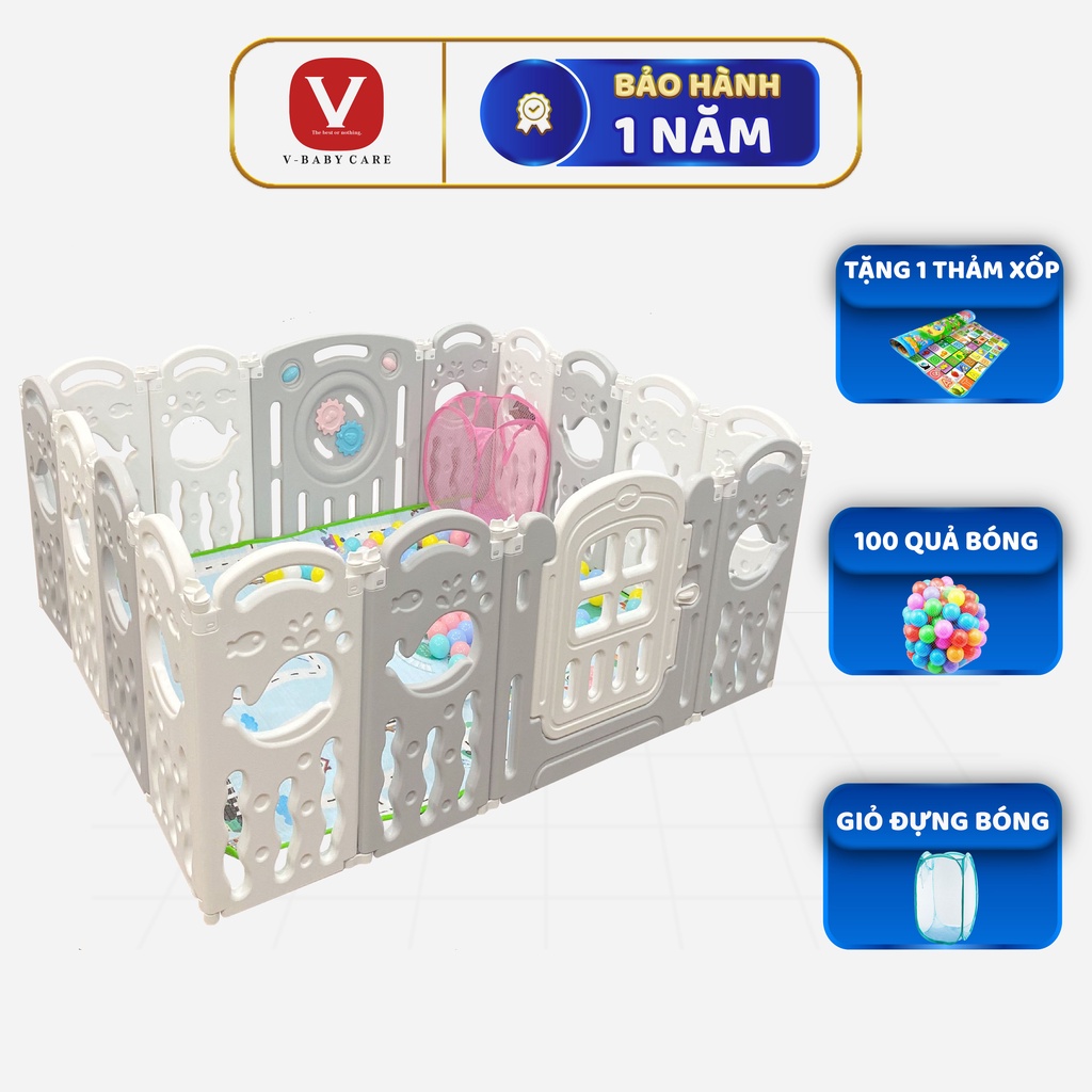 Quây cũi gấp gọn mẫu mới 2022 - hình con cá (Tặng 100 Bóng + 1 Thảm Vừa Quây + Giỏ Đựng Bóng)