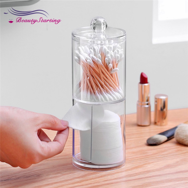 [Hàng mới về] Hộp đựng bông tẩy trang 2 tầng bằng chất liệu acrylic trong suốt tiện dụng | BigBuy360 - bigbuy360.vn