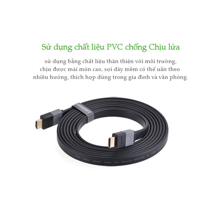 Cáp HDMI dẹt 1.4 thuần đồng, dài từ 1.5-10m UGREEN HD120