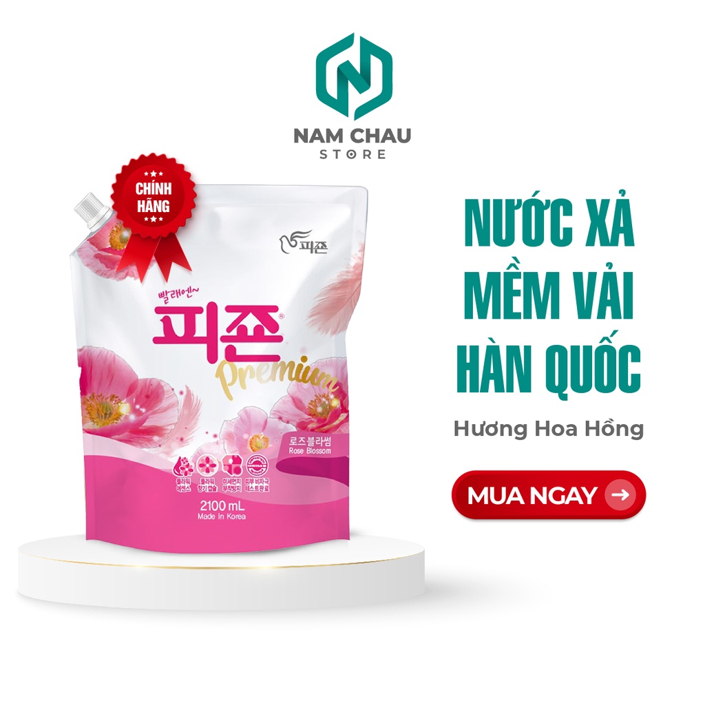 Namchaustore - Nước Xả Vải Hương Hoa Hồng PIGEON Hàn Quốc Khử Mùi, Chống Nấm Mốc - Túi 2.1 Lít