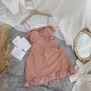 Đầm nhung 2s viền bèo