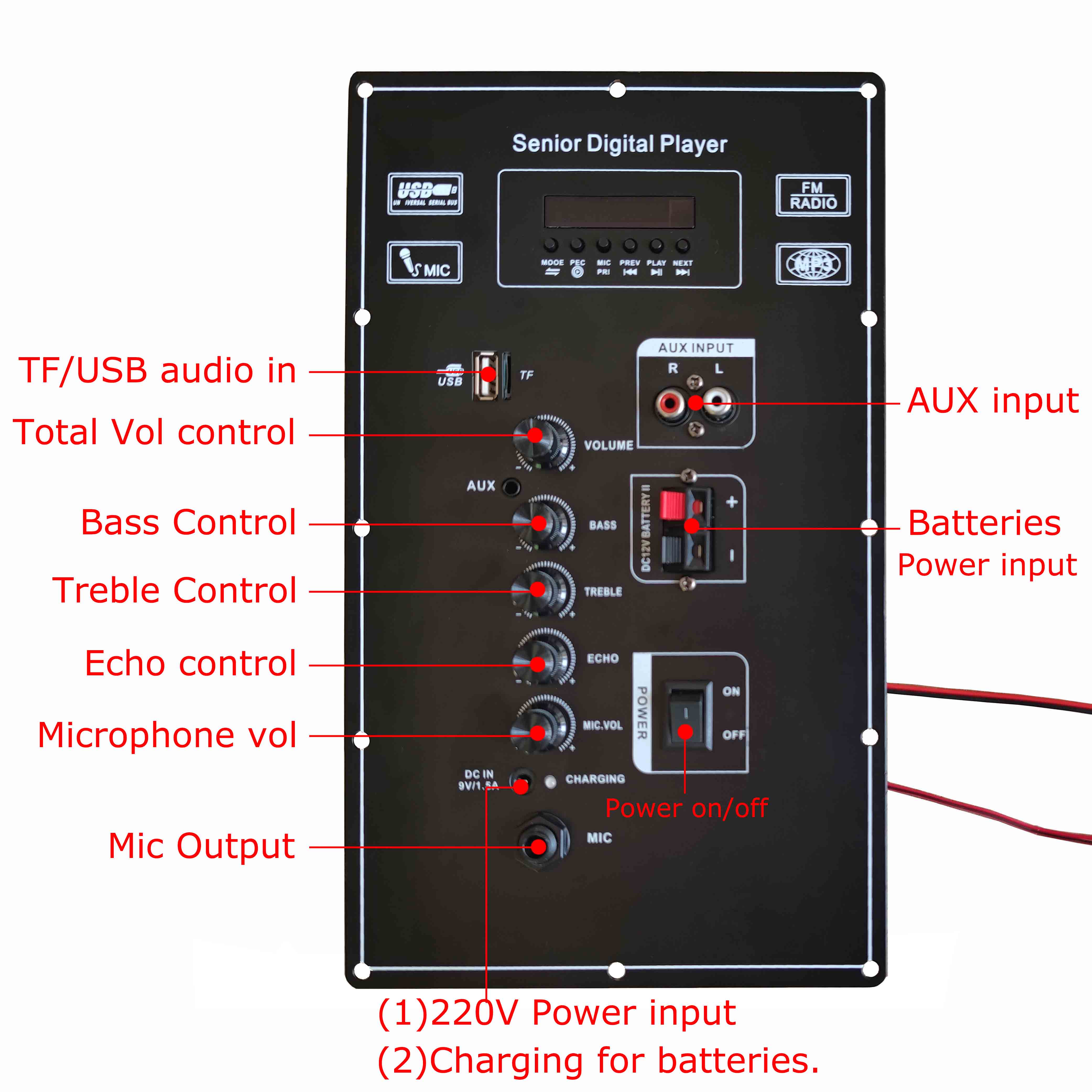Bảng mạch khuếch đại âm thanh kỹ thuật số AC 220V 9V 80w cho loa 8-12 Inch