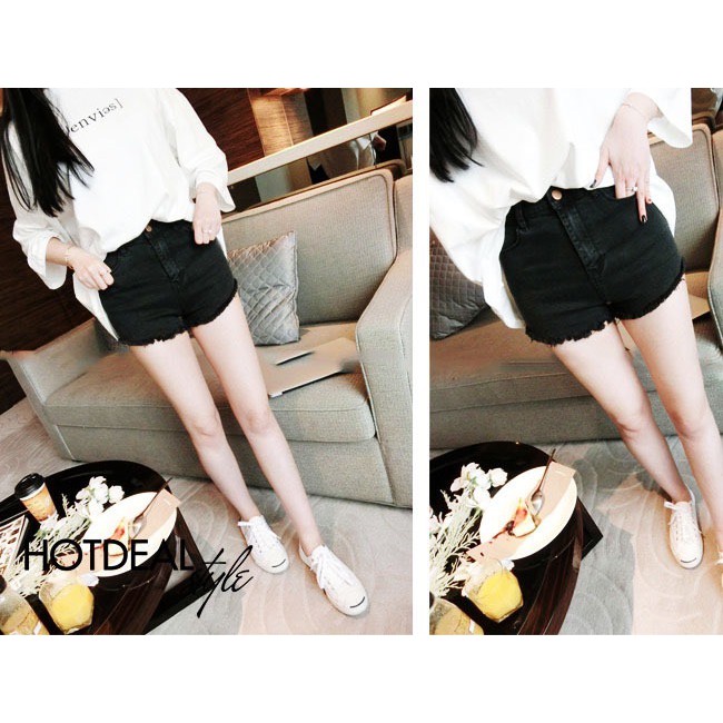 QUẦN SHORT KAKI JEAN QUẦN ĐÙI JEAN ĐEN LƯNG CAO TƯA LAI