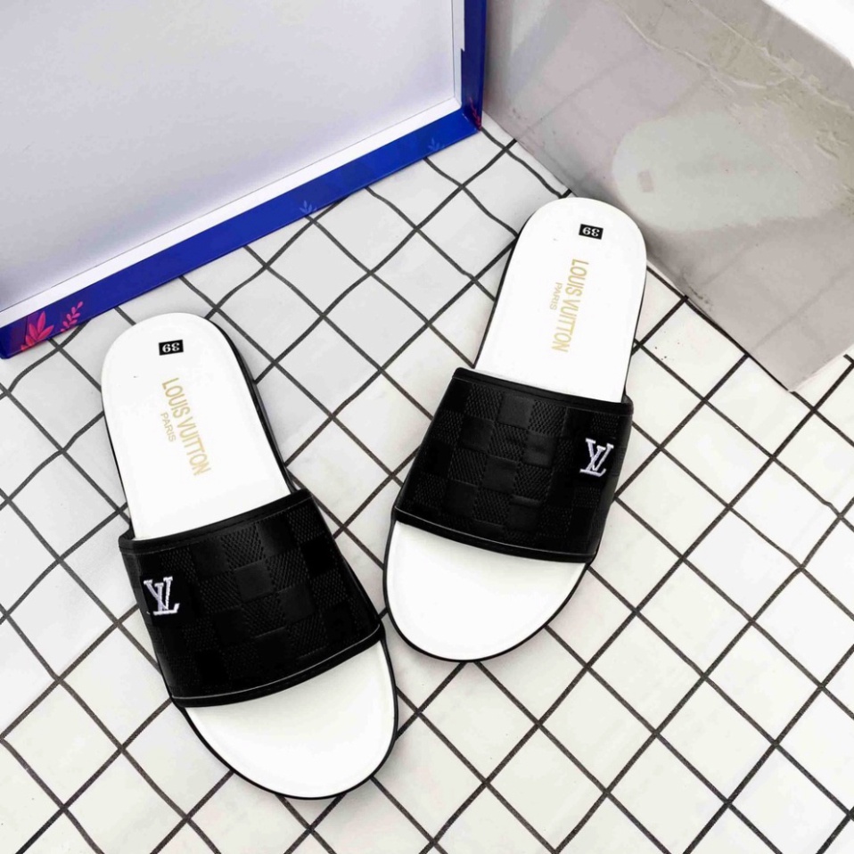 FREE SHIP   Dép nam quai ngang thêu logo LV đế cao su CỰC HOT 2021, Dép nam đẹp mang êm chân