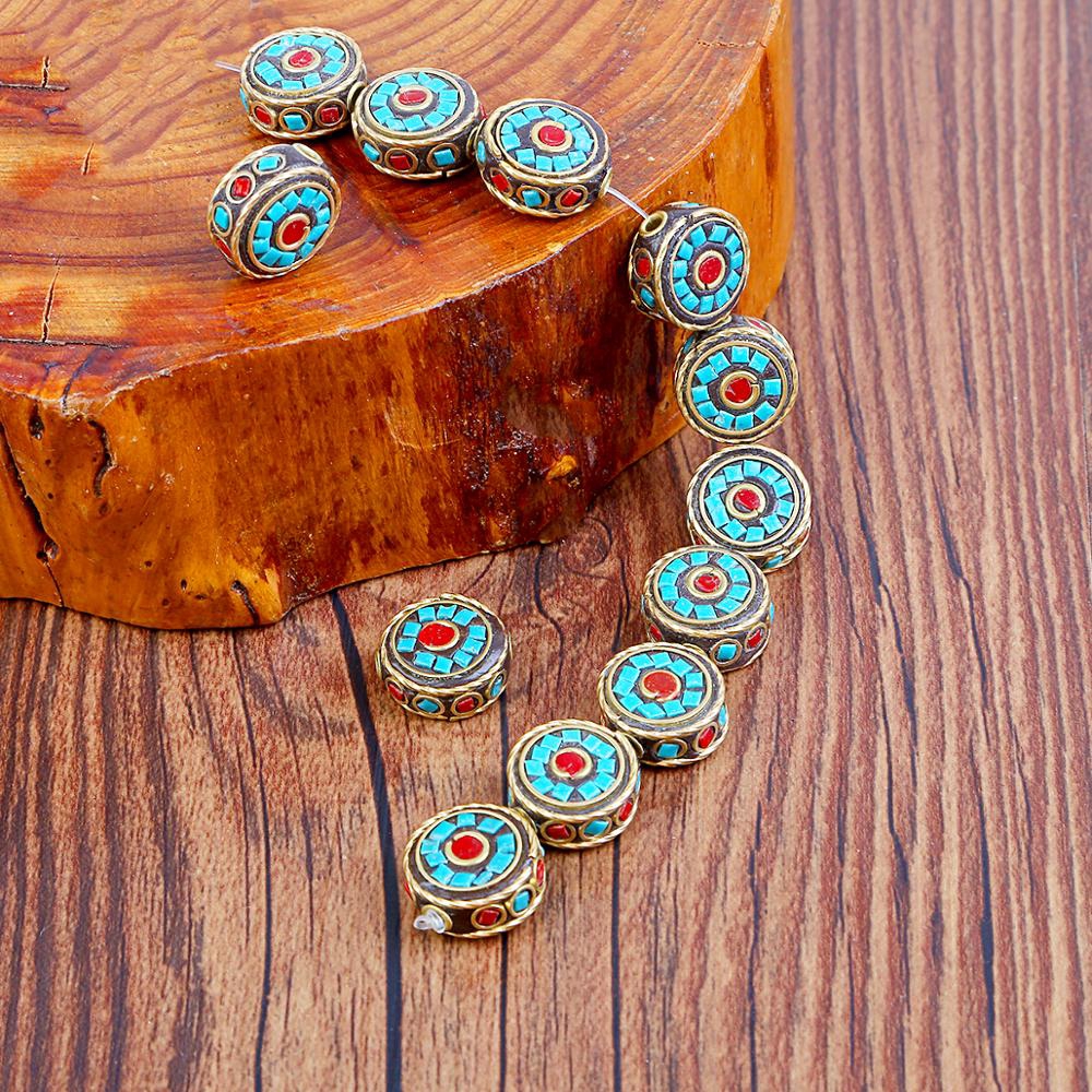 Hạt xỏ lỗ màu vàng san hô đỏ phong cách retro Tây tạng Nepal dùng làm trang sức vòng tay thủ công với 24 kiểu dáng