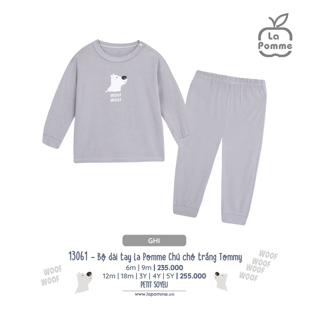 Bộ La Pomme dài tay Petit Soyeu cao cấp siêu mềm mịn thoáng mát thấm hút tốt gấu bắc cực woof cho bé trai bé gái 13061