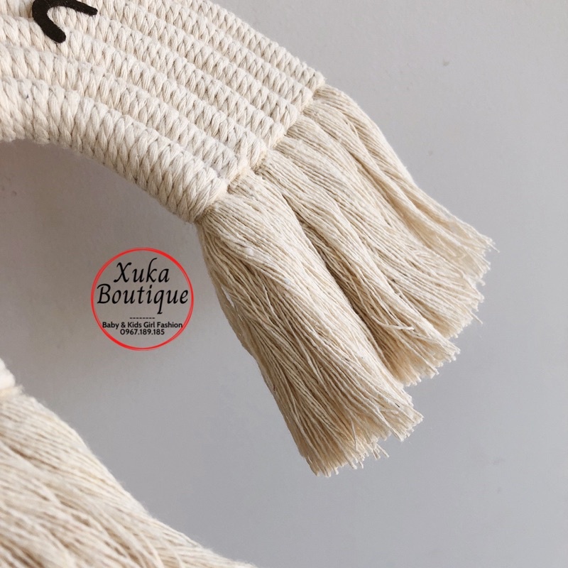 Thảm Dây Tua Rua Cầu Vồng Mặt Hồ Ly Macrame Treo Tường Phòng Trẻ Em Sz 27x22cm, Decor Phòng Dệt Tay Thủ Công Siêu Đẹp