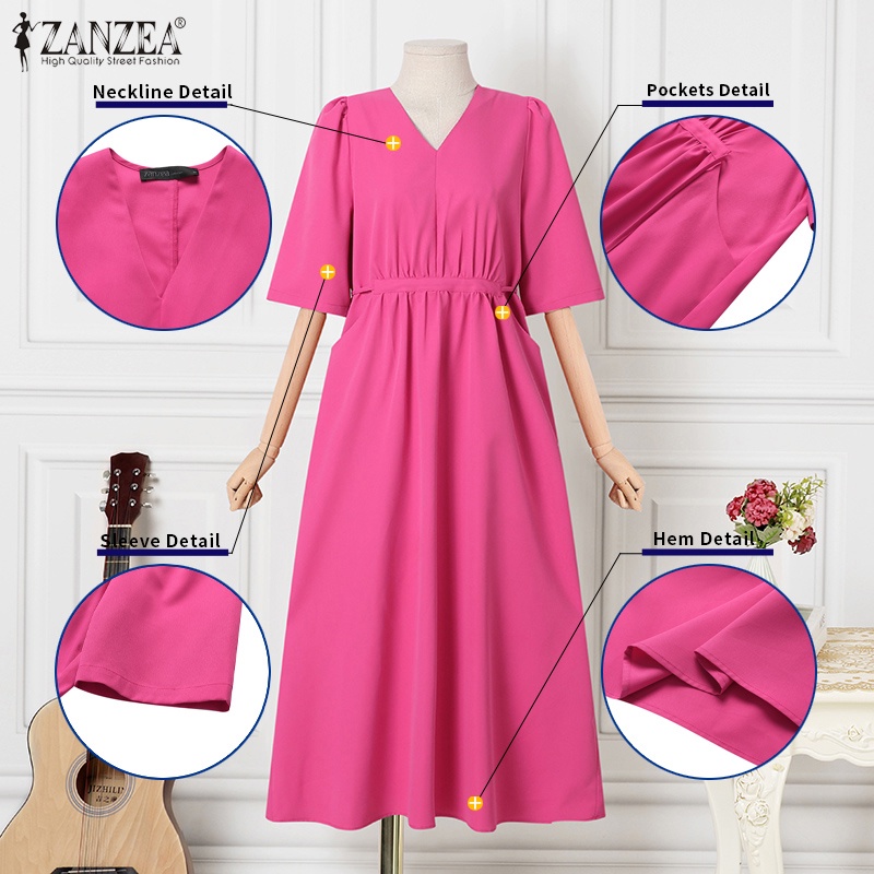 Đầm nữ Zanzea tay ngắn cổ chữ v thời trang phong cách Hàn Quốc