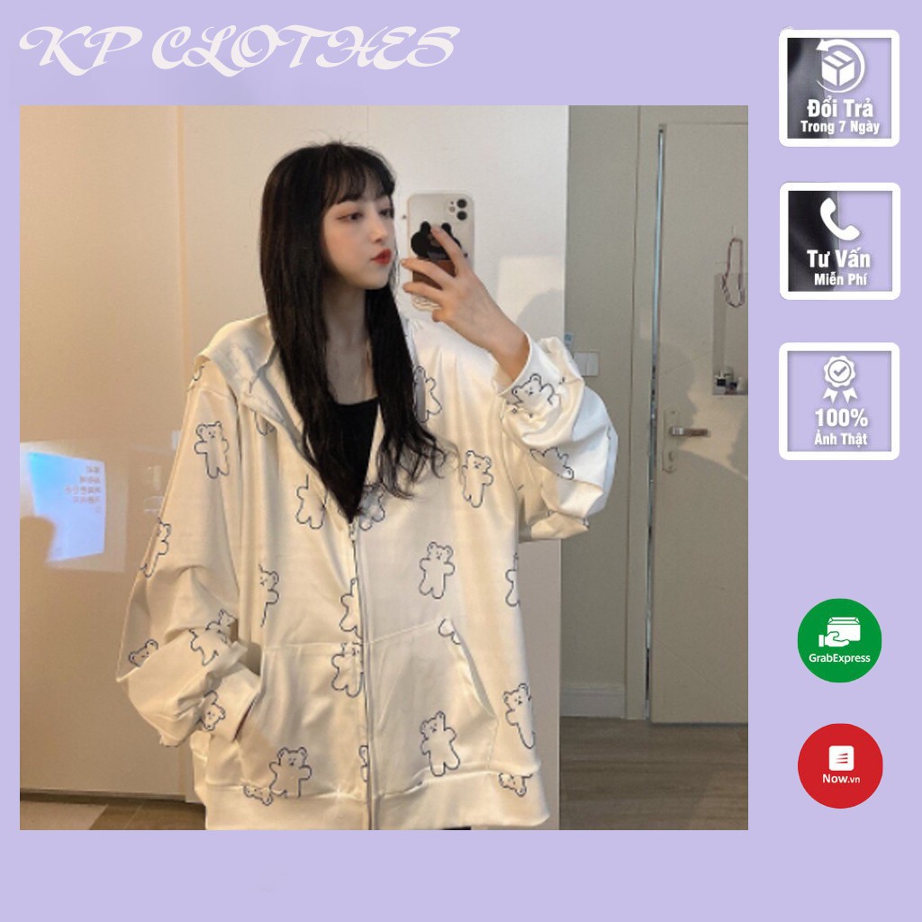 Áo Hoodie Nữ Hình Gấu Trắng Chất Nỉ Khóa Kéo Kèm Mũ Dáng Rộng KP Clothes | BigBuy360 - bigbuy360.vn