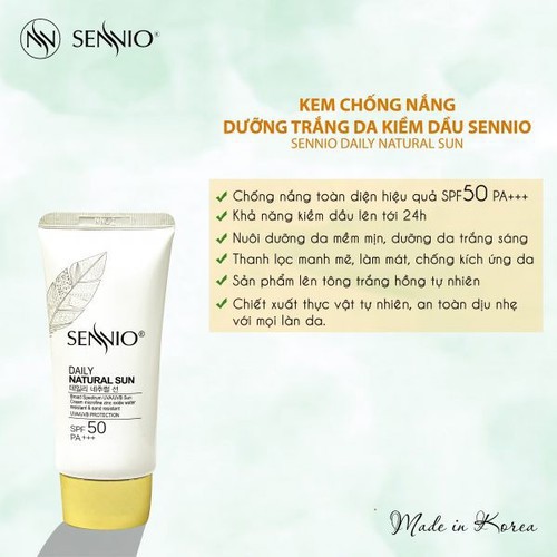 [HÀNG NHẬP KHẨU] Kem Chống Nắng Dưỡng Trắng Da Kiềm Dầu SENNIO Daily Natural Sun SPF50 PA+++