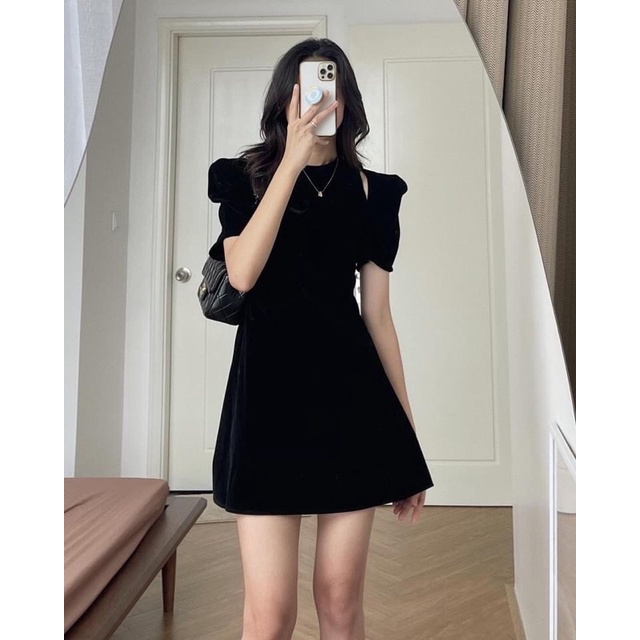 [Loại 1/Freeship] Váy nhung tăm nữ xẻ vai 24APRIL 🌸 Bộ đồ nhung nữ dáng chữ A tôn dáng sang chảng 🌸 | BigBuy360 - bigbuy360.vn