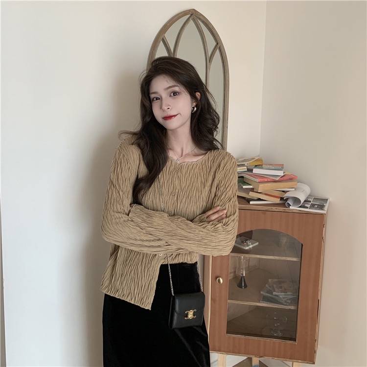 Áo sơ mi Xiaozhainv cho nữ tay dài xếp ly thời trang Hàn Quốc xinh xắn