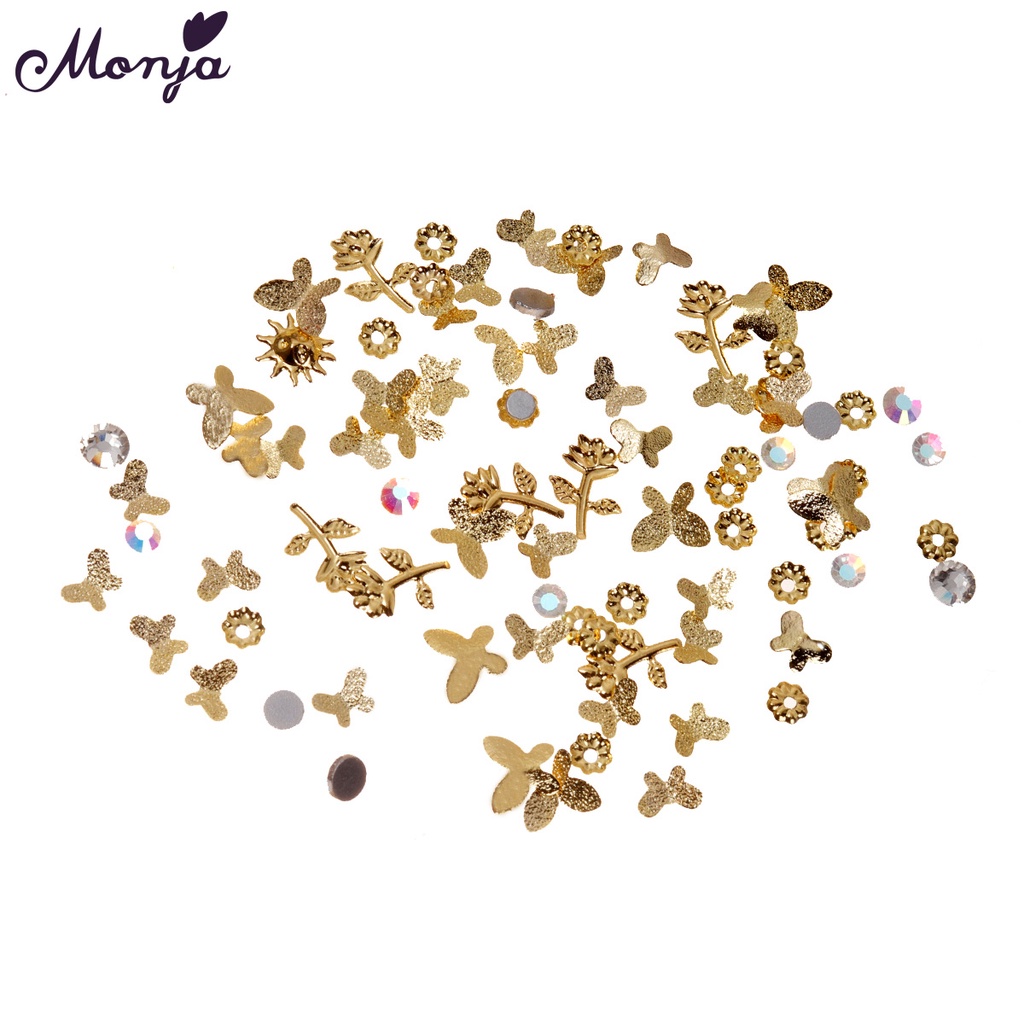 [Hàng mới về] Phụ kiện hạt sequin 3D Monja trang trí móng hình bướm hoa lá chuồn chuồn ngọc trai kim cương giả kiểu