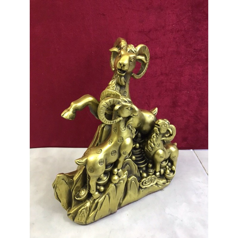 Tượng Tam Dương tiền 3 Dê đứng trên tiên vật phẩm phong thuỷ bằng đồng