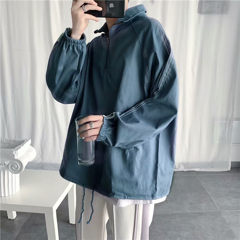 Áo Hoodie Dáng Rộng Phối Khóa Kéo Phong Cách Hip Hop Cá Tính Tf1