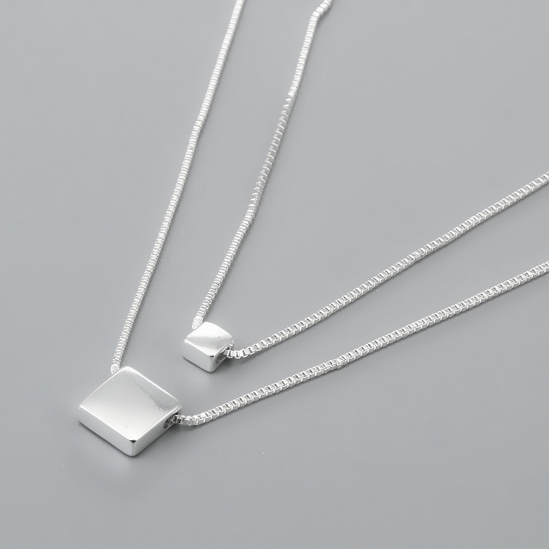 Dây chuyền bạc thiết kế mặt hình vuông sáng đẹp kết hợp dây kép ANTA Jewelry - ATJ9002