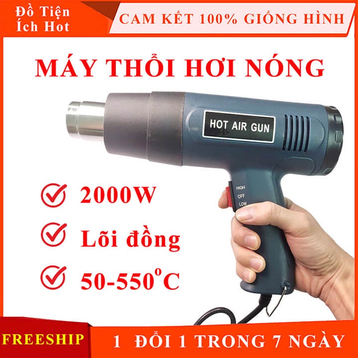 Máy khò hơi nóng 2000W HOT AIR GUN, khò nhiệt màng co bọc giỏ quà, dán decal, đóng seal điện thoại