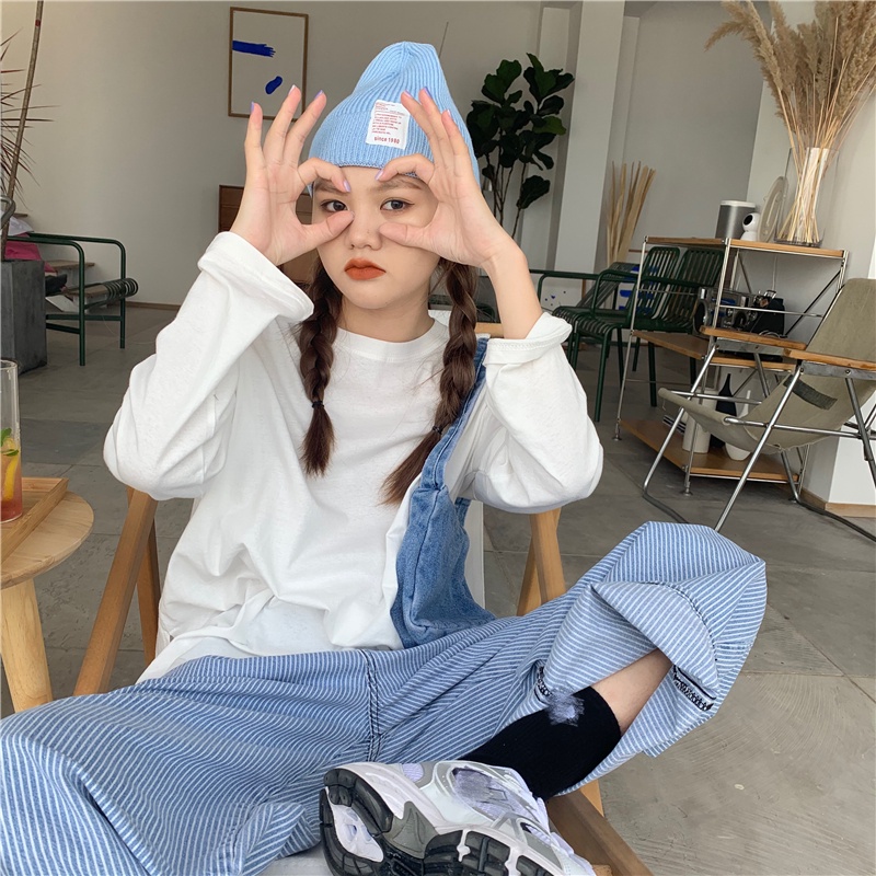 Áo thun tay dài cổ tròn màu trơn thiết kế xẻ tà đơn giản thời trang